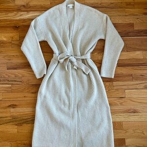 Beige cord knit long robe/sweater